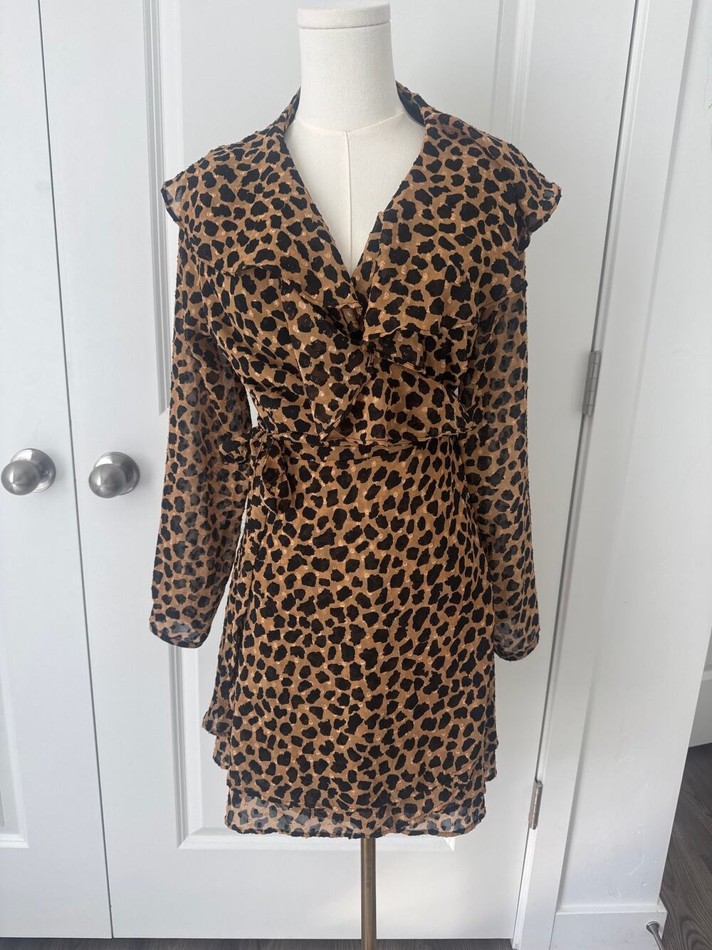 Free People Frenchie Leopard Print Wrap Dress Baddie Boho Glam Preppy Old Money